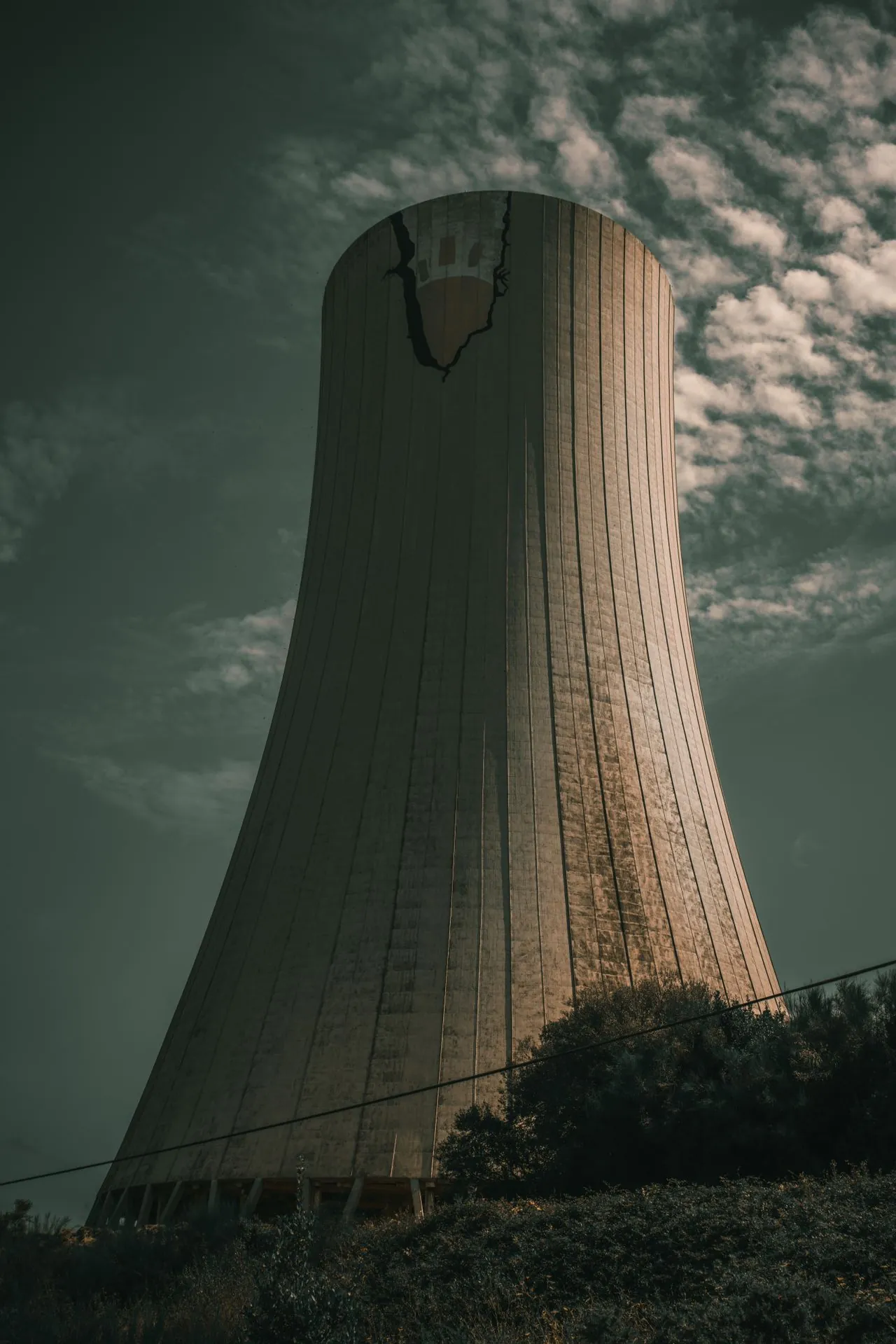 Aerial view of industrial cooling towers
